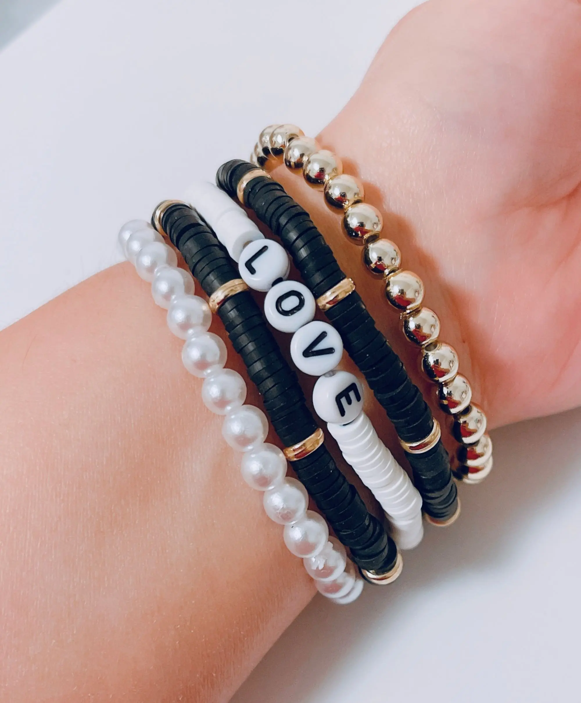 5 Pieces of Love Polymer Clay Bead Stackable Bracelet