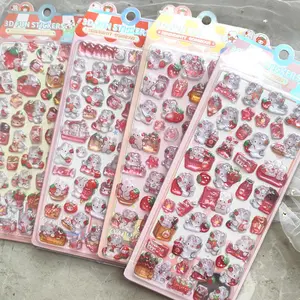 1PC 3D sticker, Self adhesive sticker, cute cartoon style, featuring little bunny and bear cake designs, comes with adhesive for easy sticking, perfect for notebook collage materials, scrapbooking, and stationery decoration