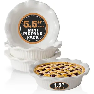 White Ceramic Mini Pie Pans - Set of 4 - Small 5.5 Inch Pie Pans with Classic Fluted Rims - Individual Pot Pie Pans for Pot Pies, Quiches, Puddings - Pot Pie Baking Dishes