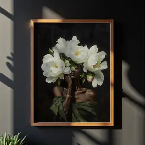 Black Girl Print, Black Art, Flower Woman Poster, Black Woman Head Flowers Wall Art, Flower Woman Printing, Girl Flowers Poster, Unframed, Room Decor,