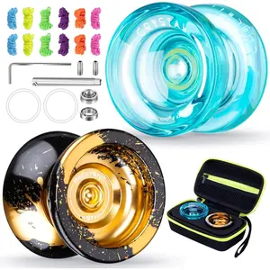 Gift Pack of 2 Yoyos - Responsive Yoyo K2 Crystal and Unresponsive Metal Yo-yo N11, Dual Purpose Yo yo for Kids and Adults, Extra 2 Hole Case + 12 Strings + Bearing Kit
