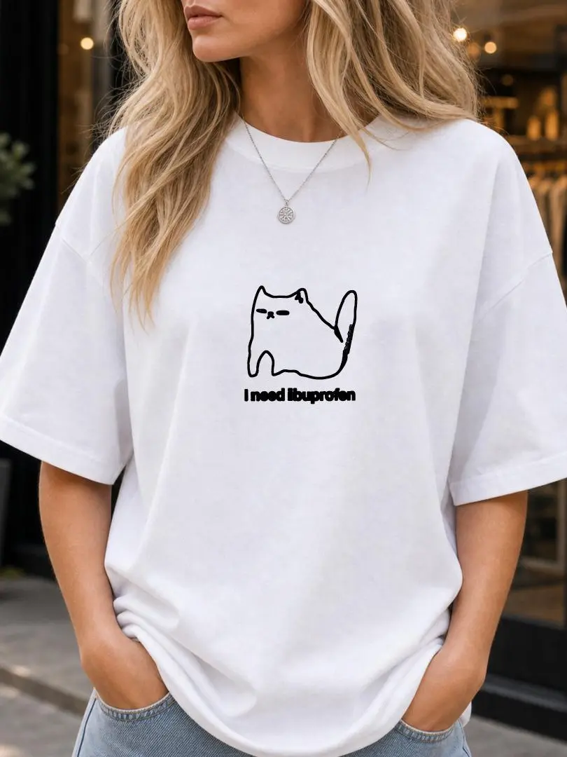 Women's Comedy Graphic Short-Sleeve T-Shirt - Funny Novelty Essential Cotton Fabric, Lightweight Soft Relaxed-Fit Top, Unisex Casual Wear for Birthdays, Holidays, Tops, Shortsleeve, Printed
