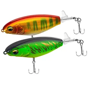2026 New 2 Pack Propeller Tail Topwater Fishing Lures Floating Popper Crankbait with 3D Eyes UV Coating Sound & Splash for Bass Trout Saltwater Freshwater Fishing
