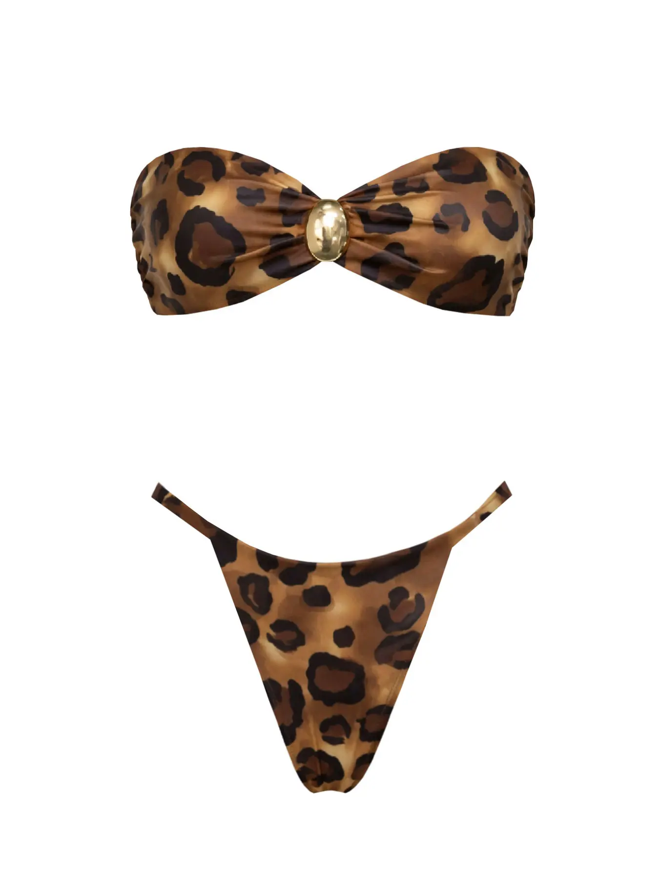 2026 new women’s leopard print bandeau low-rise mini bikini two-piece set, sexy back tie two-piece swimsuit set for women, holiday casual beach swimwear/onsen wear