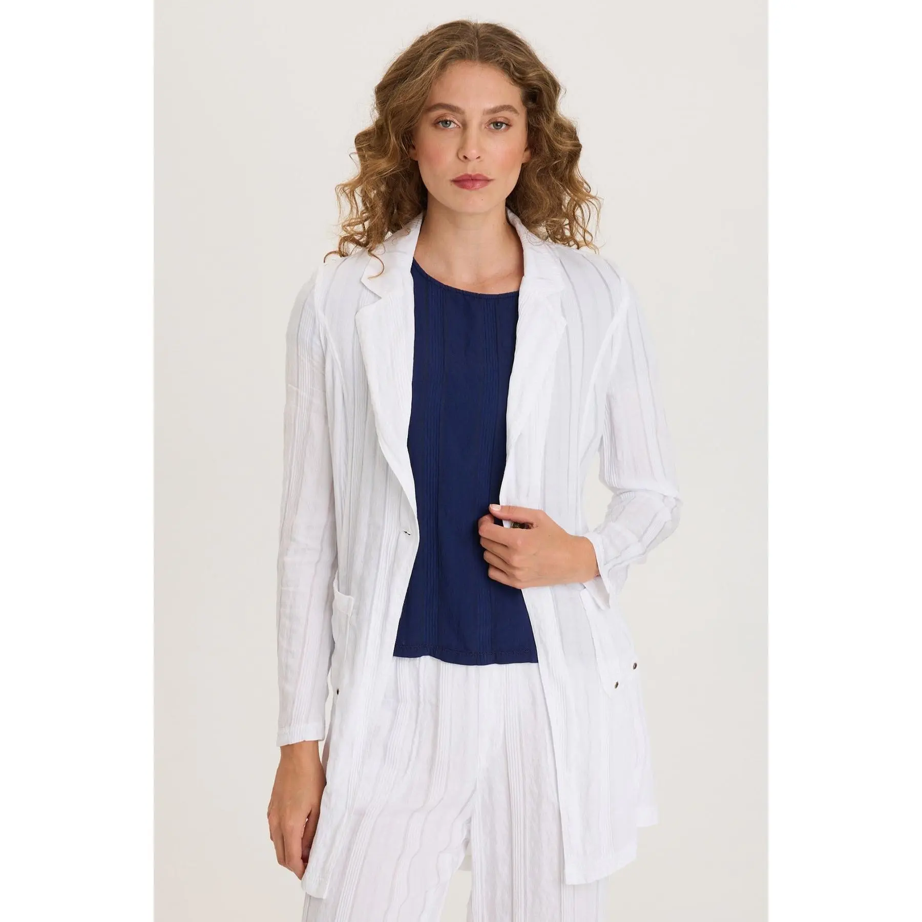 Barron Textured Stripe Long Blazer