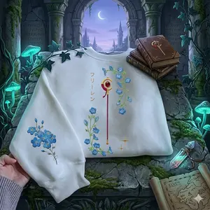 Frieren Inspired Embroidered Sweatshirt, Mage Staff Floral Crewneck