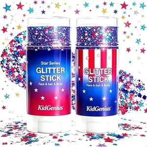 KidGenius Star Series Glitter Stick, Face Hair & Body Glitter, No Mess Easy Apply Glitter Makeup, Safe for Kids, Perfect for 4th of July, Summer Parties, Festivals & Daily Use