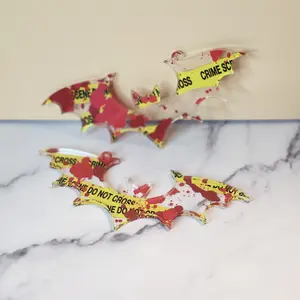 Doompop Crime Scene Fricken Bats Earrings - Unique Playful Bat Design, Lightweight Acrylic Drop Earrings, Unisex Accessory