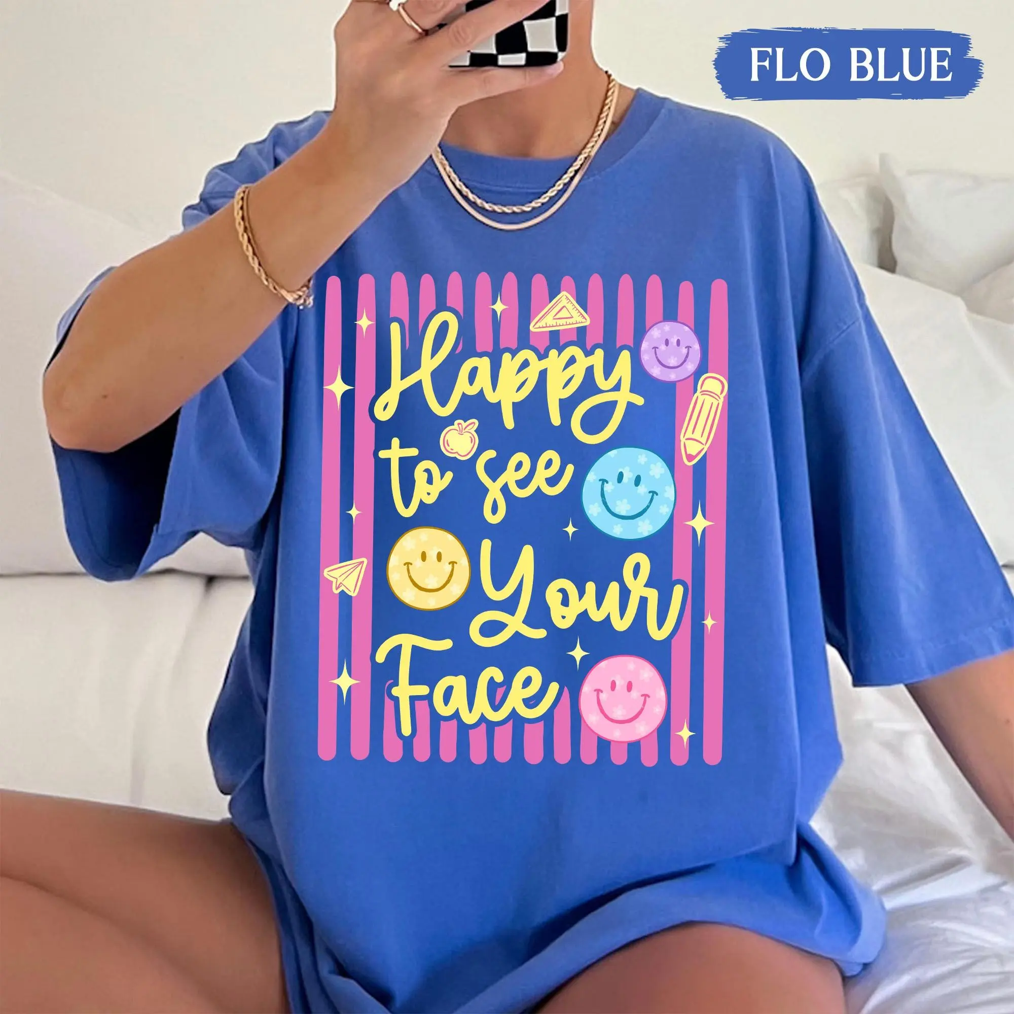 Comfort Colors Happy To See Your Face Shirt, Teacher Welcome Back Tee, Back to School Teacher Shirt, Classroom Positivity Tee, Elementary Teacher Gift