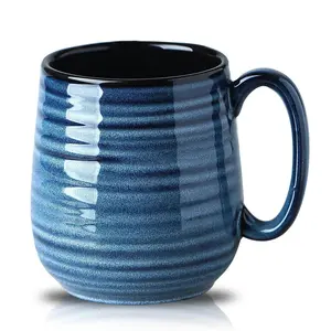 Handcrafted Large 20 oz Ceramic Coffee Mug, Big Cup for Coffee Latte Tea Soup, Ideal for Morning Coffee, Office Desk, Home Relaxing, Camping Trips and Father’s Day Gift, Microwave Dishwasher Safe, Blue