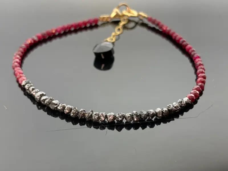 Black Raw Diamond & Ruby Bracelet · 925 Sterling Silver or 14K Gold Filled · Uncut Natural Gems · Handmade Gift for Her