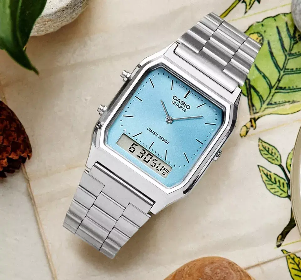 Casio AQ-230A-2A1 Vintage Trending Color Ice Blue Analog Digital Unisex Watch for Men and Women