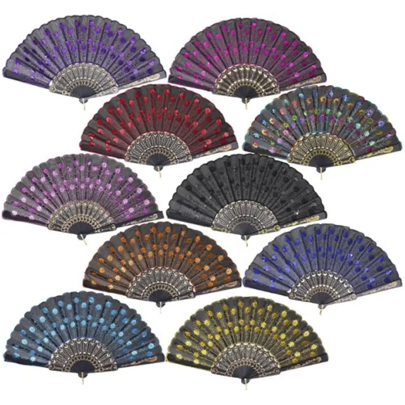 10 PACK Fabric Folding Handheld Fans, Perfect for Weddings, Parties, and Dancing,Mixed