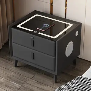 Nordic Style Smart Bedside Table with 2 Drawers 50cm Faux Leather Nightstand