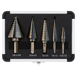 Drill Bits, HSS 5PCS Titanium Step Drill Bit Set, 50 Sizes in 5 High ATAM Speed Steel Unibit Drill Bits Set for Sheet Metal with Aluminum Case, Multiple Hole Stepped Up Bits for DIY Lovers
