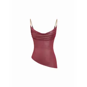 Cider Textured Cowl Neck Draped Crop Top With Metallic Chain Straps