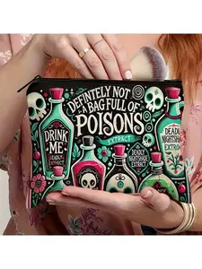 Gothic Themed Cosmetic Bag, An Interesting Design with Plant Poison Drinks, Portable Toiletries Storage Bag for Cosmetics and Beauty Skincare Products, 1 pc, The Ideal Gift for Sisters and Girlfriends, Makeup Bags