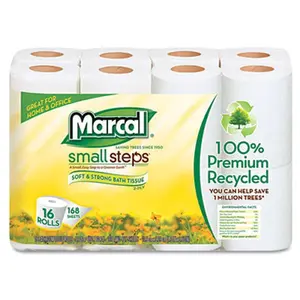 212 MAIN Marcal Small Steps 16466 2-Ply Recyclable Toilet Tissue, 168 Sheets per Roll, 96-Roll Carton Pack, 100% Premium Recycled Pulp, Ideal for Small Offices