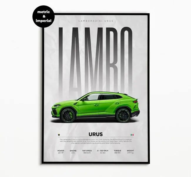 Lamborghini Urus Poster Print Unframed | Hyper Car Poster | Super Car Print | Art Print | Poster | Home Decor | Wall Decor