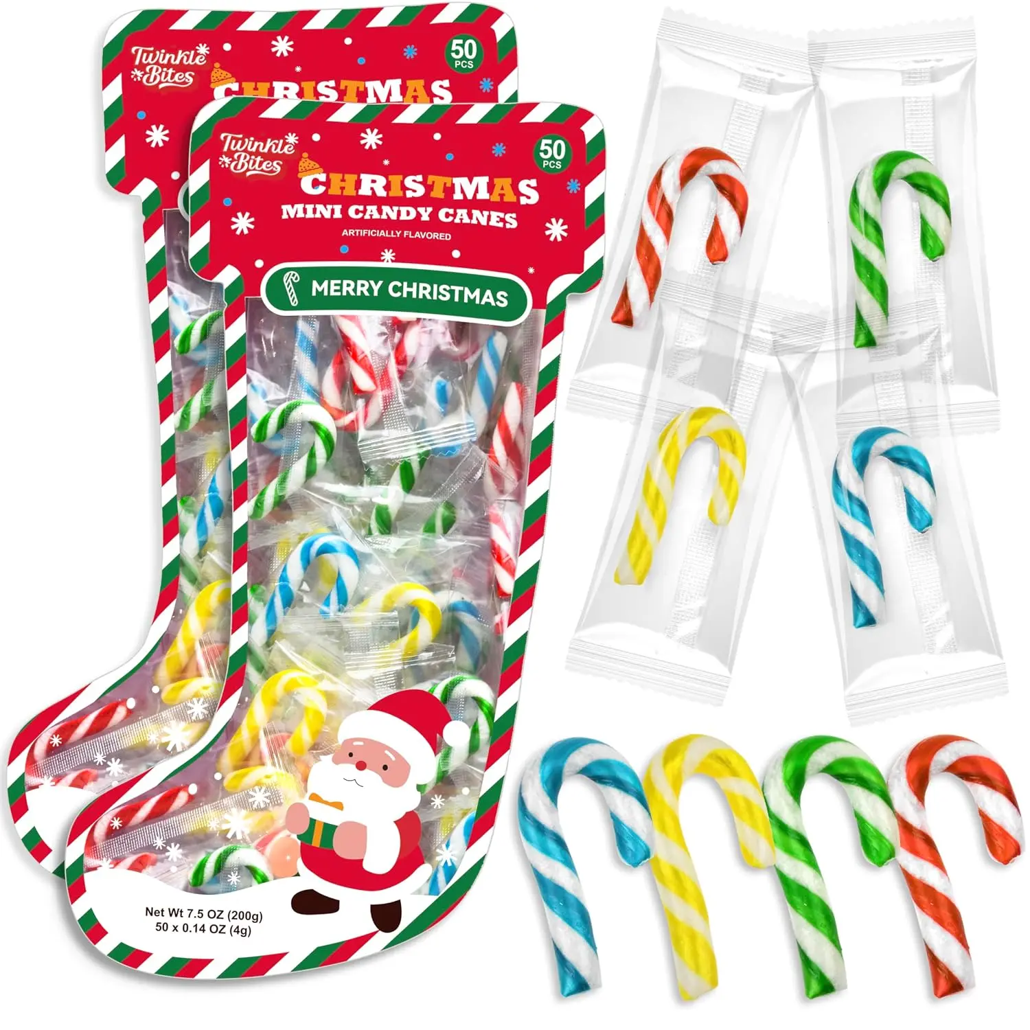 30 Pack Mini Christmas Candy Canes – Individually Wrapped, Strawberry, Raspberry, Green Apple, Tutti Frutti Flavors – Bulk Candy Canes Great For Stocking Stuffers, Classroom Partys, Party Favors, Holiday Treats