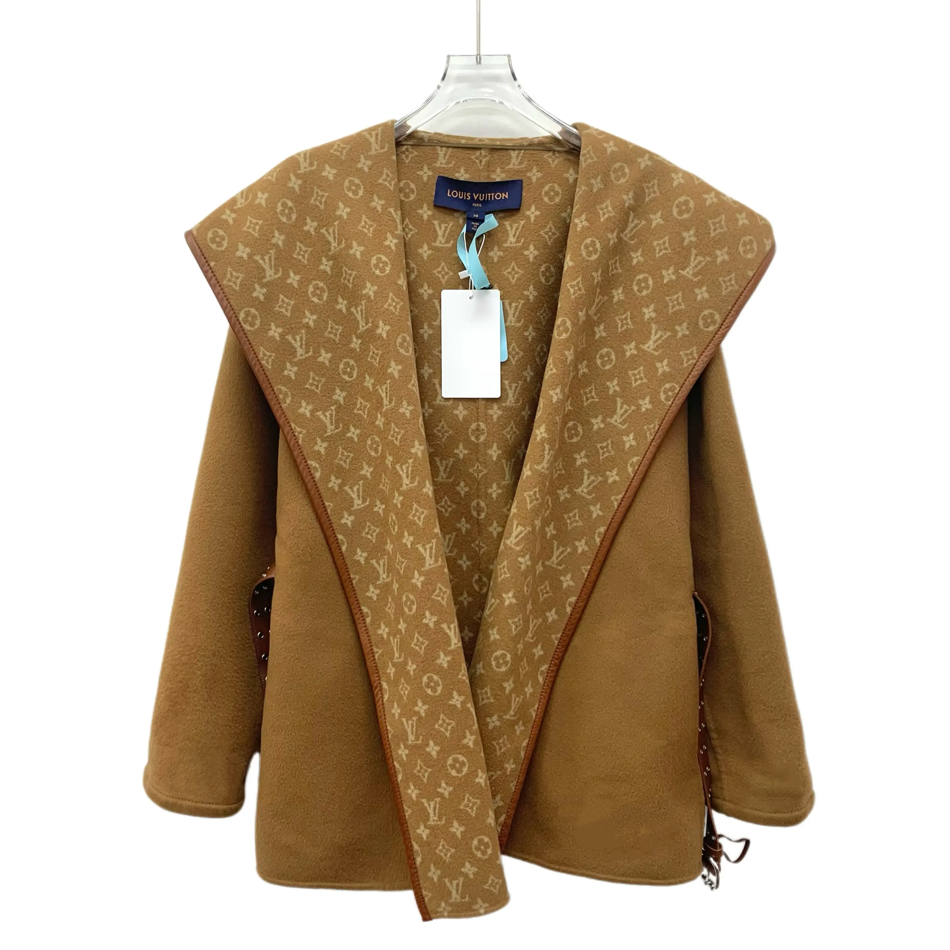 RDLT— Louis Vuitton Dark Brown Monogram Hooded Belted Coat Size 38