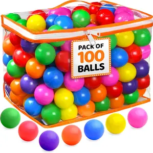100 Ball Pit Balls for Toddlers with Storage Bag - 7 Bright Colors, Crush Proof, Great Play Toys for Tents, Pools, and Party