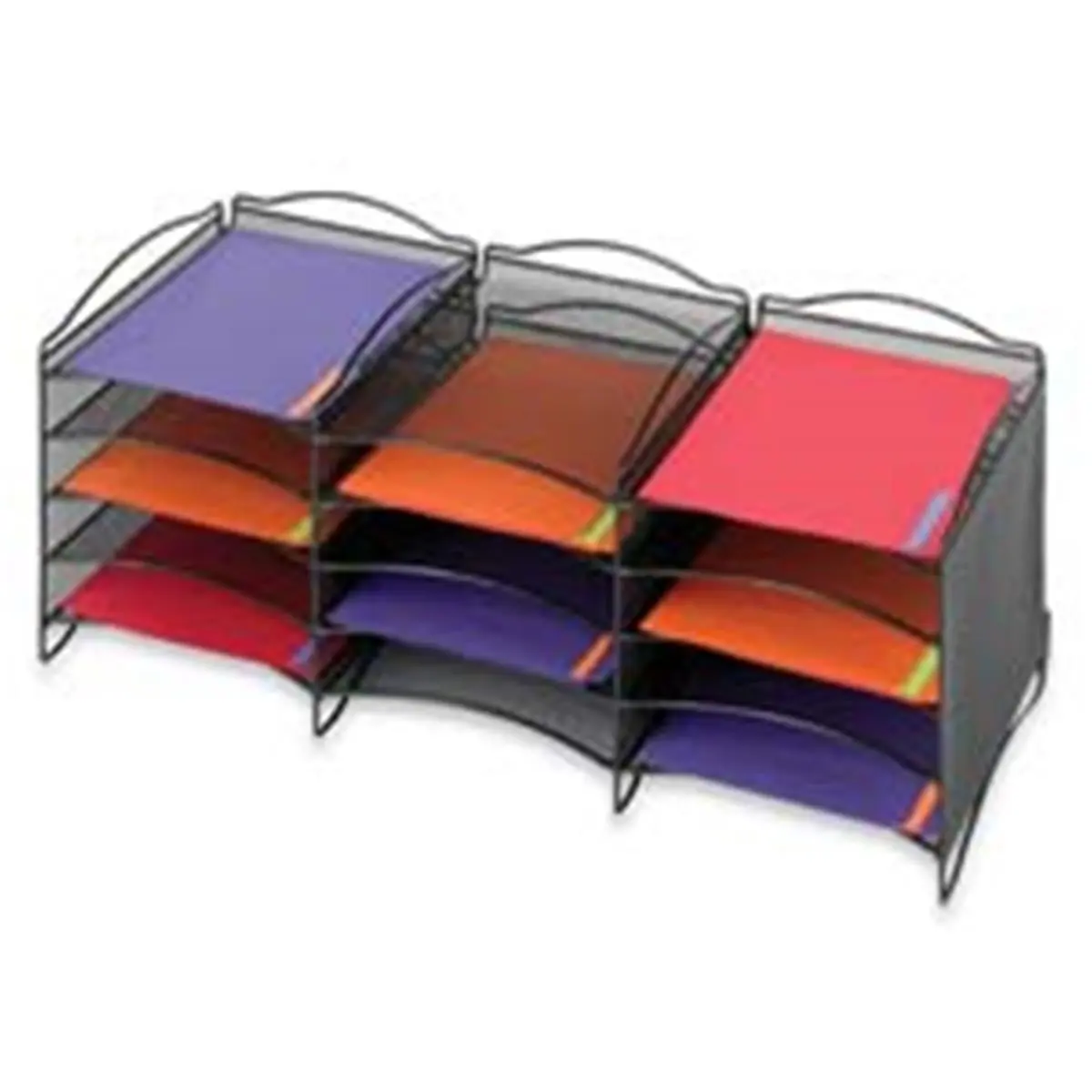 Safco Products Company SAF9430BL Office Desktop Organizer - Wire Topper Layered Multi-Compartment Dispenser Stationary File Racks, 12 Compartments, 30in x12.63in x11.25in, Connector Clips, Black, Topper With Compartments File Racks