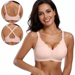 SereneFit Women's Seamless Wireless Bra, No Underwire Jelly Support Push-Up Bralette, Scalloped Edge Back Smoothing Full Coverage T-Shirt Bra, S-3XL