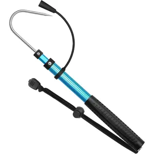 Telescopic Fishing Gaff Aluminum/Fiberglass Pole with Nonslip Rubber Handle Stainless Steel Hook with M8 Screw