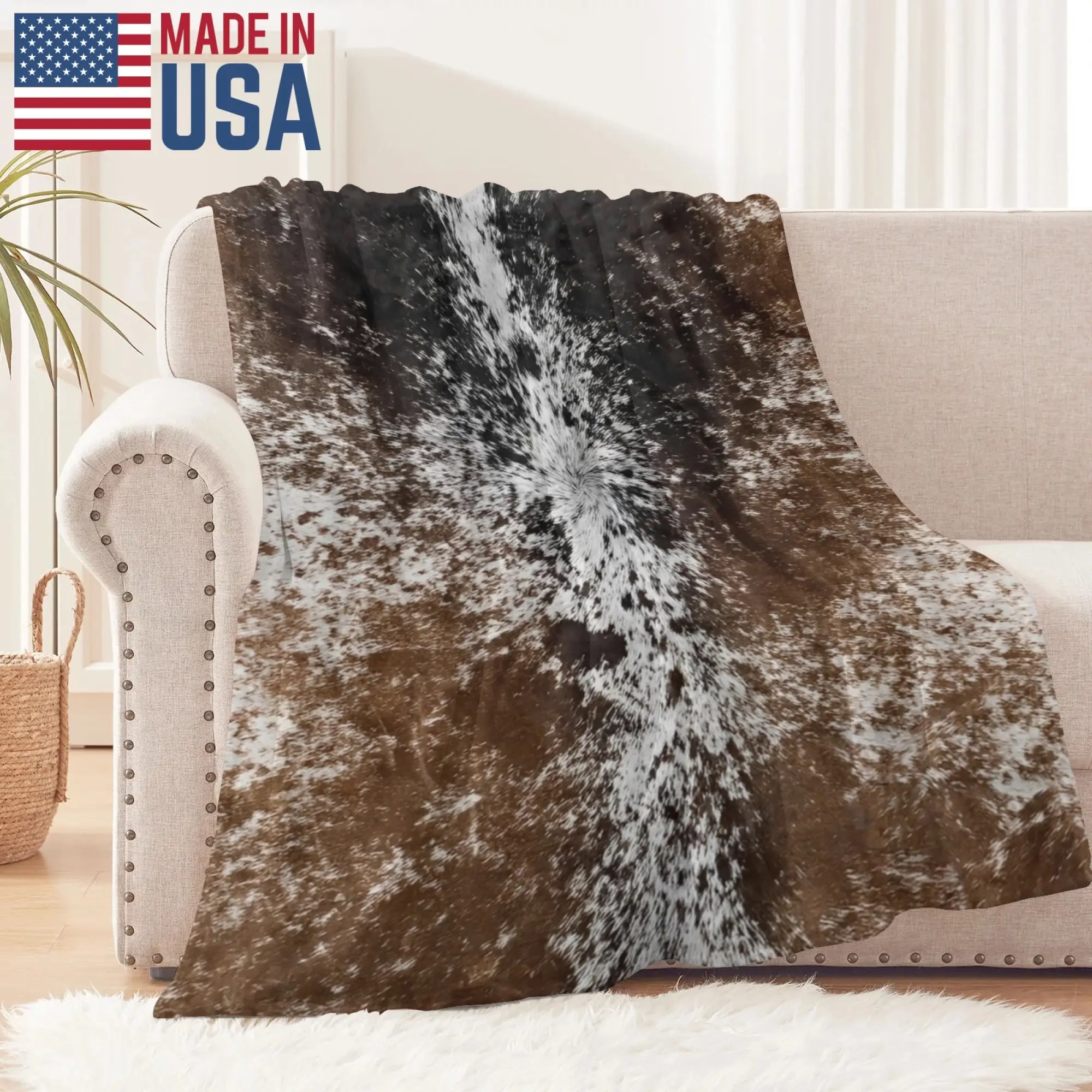 Cow Print Flannel Throw Blanket - 100% Polyester, Breathable, Soft, Single-Sided, Lightweight, Multi-Size, Brown, All-Season, Wrinkle Resistant, Animal Artwork, Cowboy Western, Snuggly Decor for Bed, Sofa, Christmas/Thanksgiving/Valentine's Day Gift
