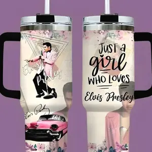 King Of Rock N'Roll 40oz 30oz Tumbler With Handle, Rock And Roll Tumbler, Guitar And Photo Collage Stainless Steel Cup, Gift for Rock Lover