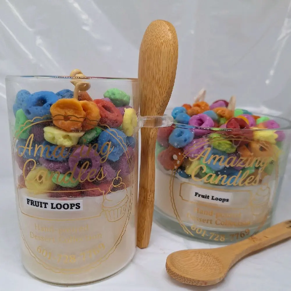Amazing Candles Fruit Loops Hand Poured Collection with Colorful Loops and Wooden Spoon Decoration Items