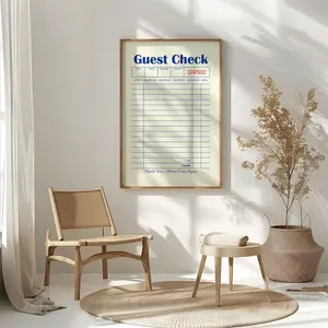 Blank Guest Check Art Print for Wall Decor, Trendy Gift Idea, Personalized Blank Guest Check Poster for Unique Room Aesthetic