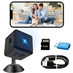 Black Rechargeable 1080P WiFi Mini Cube Security Camera with 32GB Micro SD Card & Card Reader - Wire-Free Indoor Cam, Low Power Consumption, Night Vision, Motion Alerts, Remote Viewing, Home Monitor, Portable Design, Black + 32Gb Memory Card And Card Read