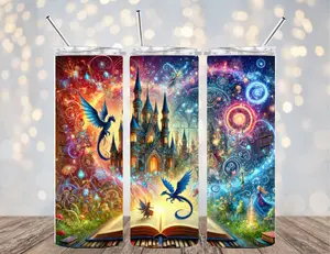 20 OZ FANTASY DESIGNS 7 OPTIONS INSULATED SKINNY TUMBLER W/ STRAW