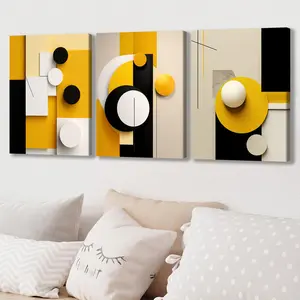 Abstract Geometric Pattern Canvas Painting with Frame, 3 Counts/set Modern Minimalist Design Art Decoration, Wooden Wall Art for Home Living Room Bedroom Office, Poster