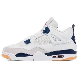 Nike SB x Jordan Air Jordan 4 "Navy" Textile & Synthetic Leather Mid-Top Retro Basketball Shoes Unisex White & Blue All Seasons Lightweight Comfortable Versatile