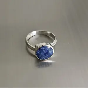 950 Silver Ring - Casual, Romantic, Minimalist Style with Beautiful Blue Natural Chrysocolla Stone, Size 7.5