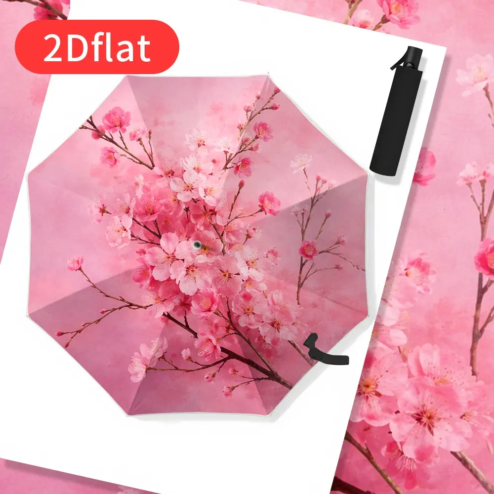 Cherry Blossom Folding Umbrella – Featuring an elegant pink cherry blossom pattern with romantic spring hues, this lightweight and portable folding umbrella is suitable for all occasions. Crafted with a durable canopy,