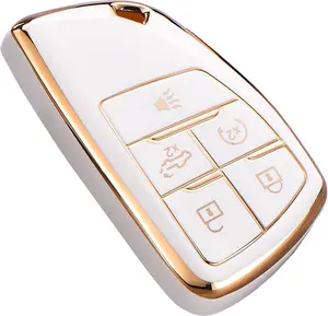 for Chevy GMC Key Fob Cover,for Silverado 1500 GMC Sierra 1500 2500HD 3500HD Buick Envision, Soft TPU Key Shell Case Remote Smart Key Holder（5 Buttons Ivory）