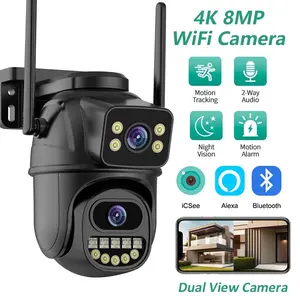 4K 8MP Dual Lens Dual Screen IP Camera Wifi PTZ Camera Outdoor 4MP AI Auto Tracking CCTV HD Audio Video Surveillance P2P Icsee SmartSens