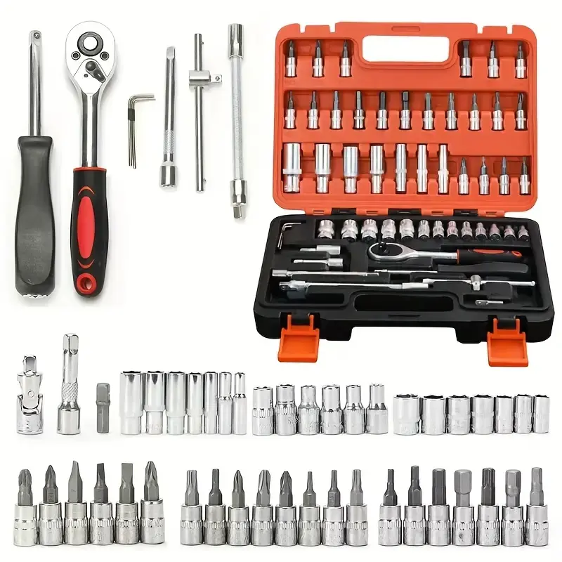 53-piece Professional Automotive Master Tool Set - Premium Repair Tools for Cars, Bicycles, and Motorcycles - Compact and Portable, Integrated Solution Includes Ratcheting Wrench and Multi-Function Screwdriver Combination, No Battery Included