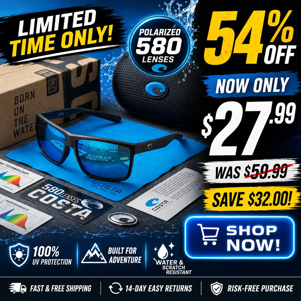 Costa Del Mar Polarized Sunglasses for Fishing, Boating & Everyday Wear | 580 Lenses for Clear Coastal Vision
