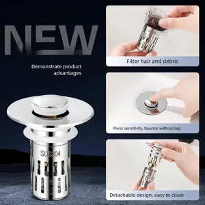 Bathroom Sink Drain Stopper, Universal Pop Up Drain for Bathroom Sink Replacement, Sink Drain Cover with Anti-Clogging Filter Basket Hair Catcher, Sink Drain Strainer for 1.1-1.45 Inch Tool Installation