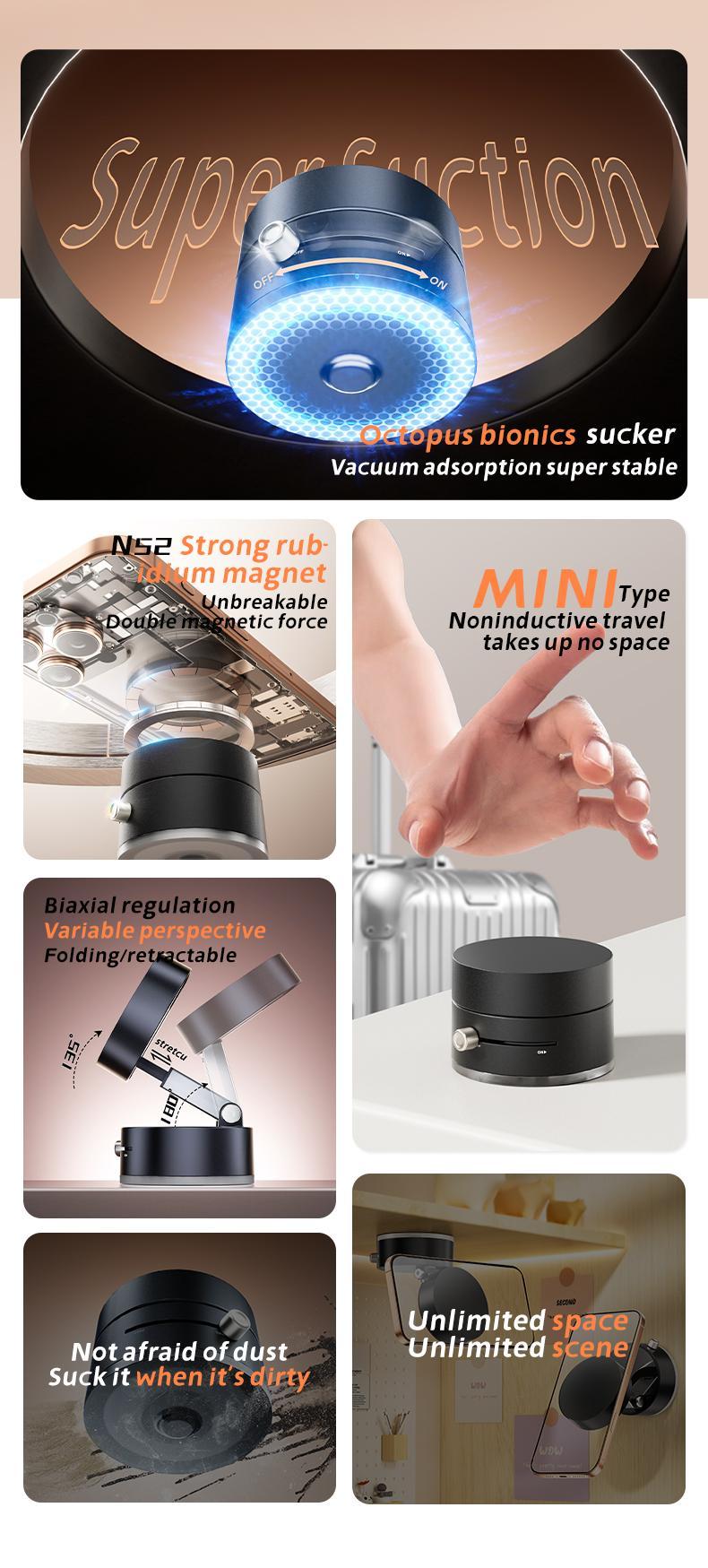 Multifunctional Strong Magnetic Vacuum Magnetic Mobile Phone Holder - Strong Magnet, Foldable, Portable, Multi-Scene Use