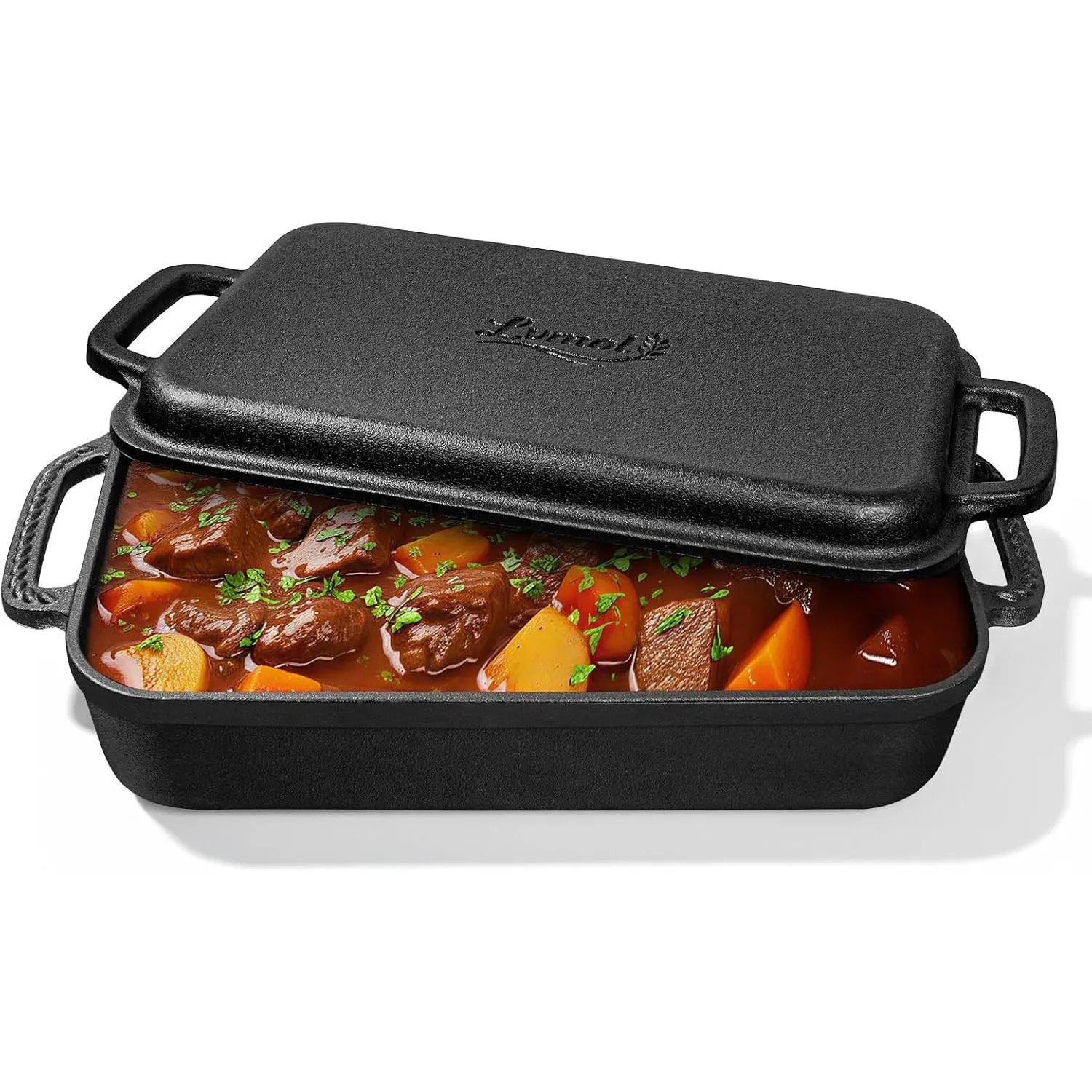 9x13" Casserole Dishes for Oven with Lids - 2-In-1 Pre-Seasoned Cast Iron Baking Dish for Lasagna, Sourdough Bread