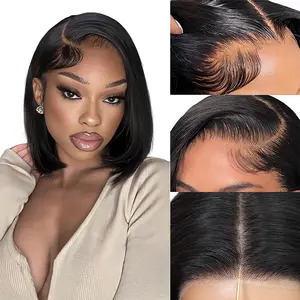 UDesire Bob Wig Human Hair 180 Density Virgin Remy Hair Double Drawn Human Hair Wig 3x Longer Lifespan 13x4 HD Lace Front Wigs Human Hair Pre Plucked Bone Straight Short Bob Natural Black 8" -14"