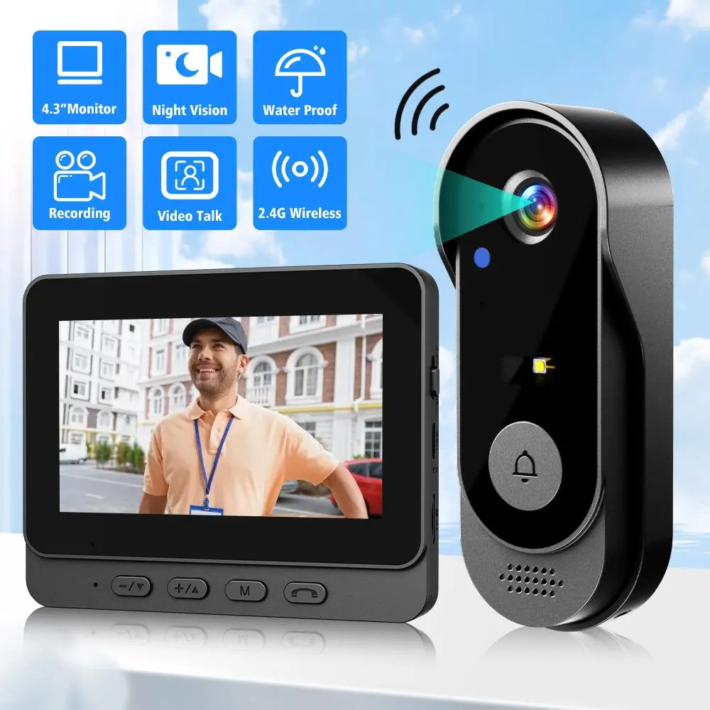 【Toolupgrade】Doorbell Camera - Battery-Powered Home Security System with Free Local SD Card Storage, No Subscription, 1080P Water Resistant Video Intercom, Built-in Monitor, 2-Way Audio, 170° Wide View, Night Vision LEDs (Doorbells & Intercoms)