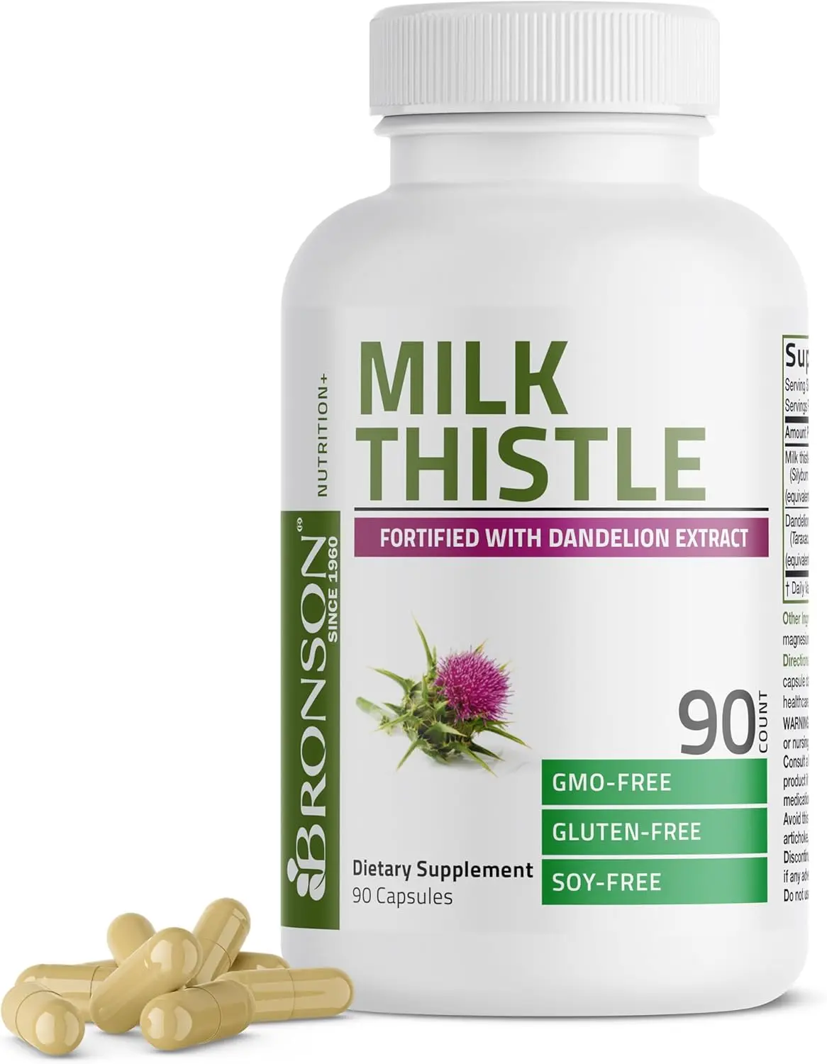 Bronson Milk Thistle Silymarin Marianum & Dandelion Extract, 90 Capsules | 2-in-1 Liver Cleanse, Health, Detox & Antioxidant Support, Non-GMO, Gluten-Free, Soy-Free