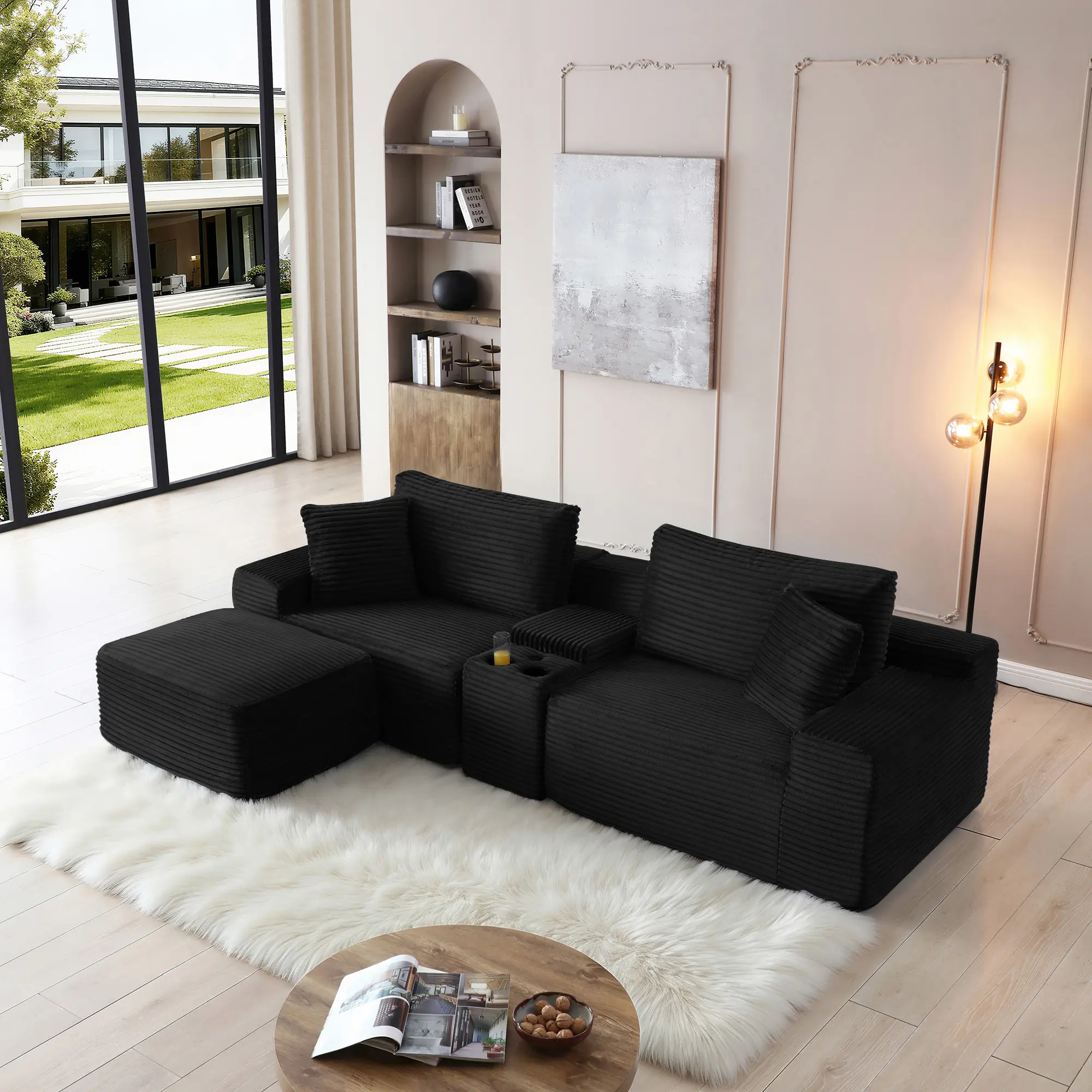 Niccae Modular Sectional Sofa, Deep Seat Corduroy Cloud Couch with Cup Holders, USB Ports & Storage Box, Sleeper Sofa Couch Boneless Couches With Movable Ottoman for Living Room, No Assembly Required tiktokshopspringglowup huge